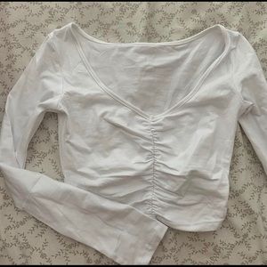 White ruched long sleeve top
